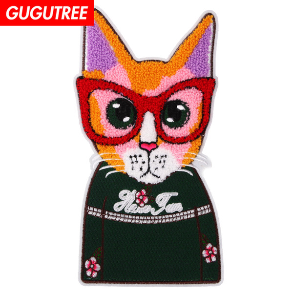 GUGUTREE towel embroidery big patches cats patches badges applique patches for clothing BP-686