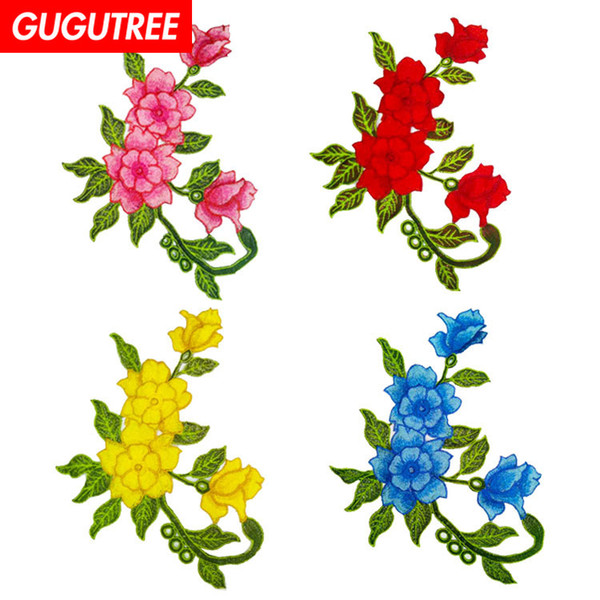 GUGUTREE embroidery big flower patches rose patches badges applique patches for clothing BP-495