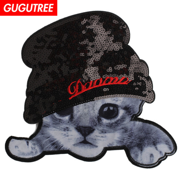 GUGUTREE embroidery sequins big cats patches cartoon patches badges applique patches for clothing BP-20