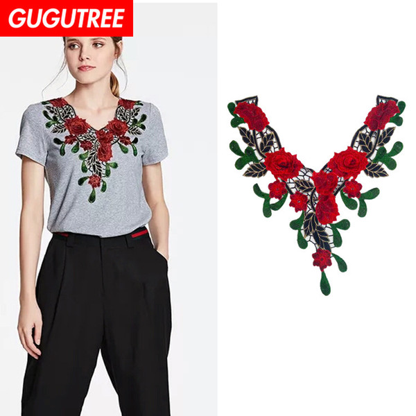 GUGUTREE embroidery big flower patches collar patches badges applique patches for clothing BP-488