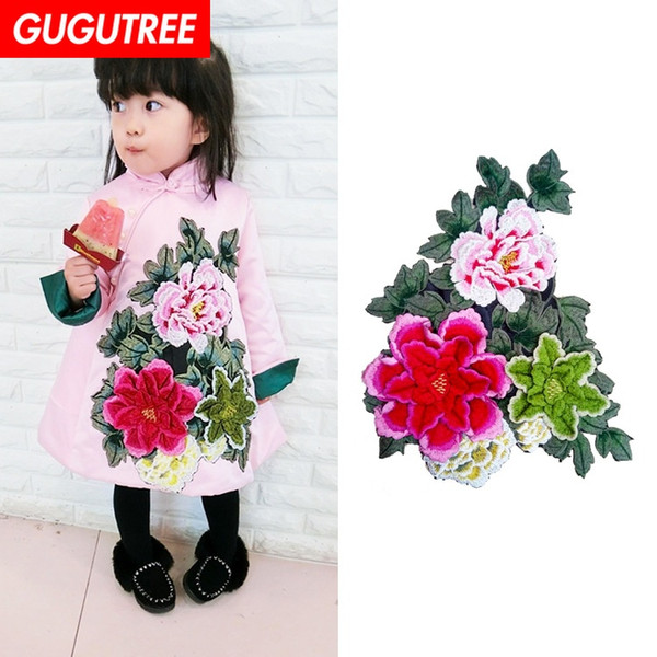 GUGUTREE embroidery big flower patches peony patches badges applique patches for clothing BP-509