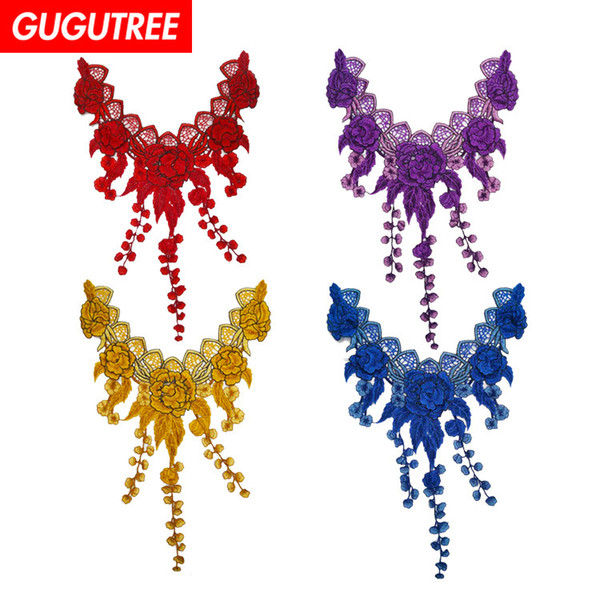 GUGUTREE embroidery big flower patches collar patches badges applique patches for clothing BP-499