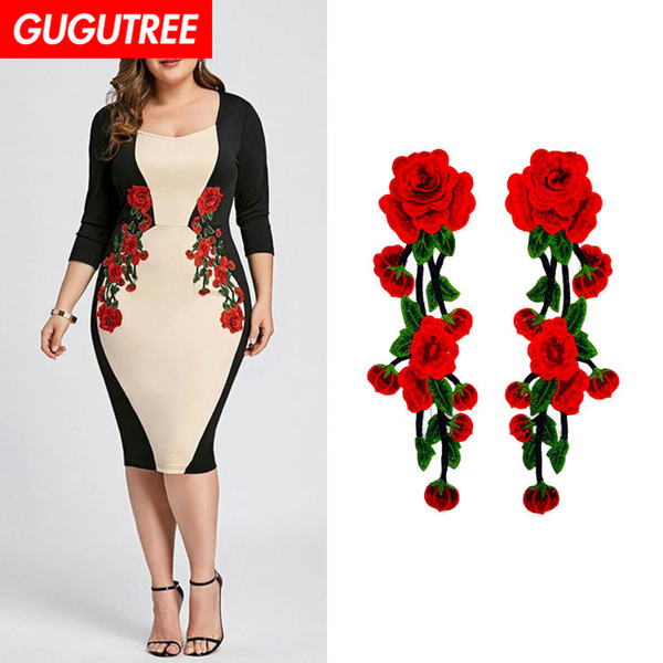 GUGUTREE embroidery big flower patches peony patches badges applique patches for clothing BP-487