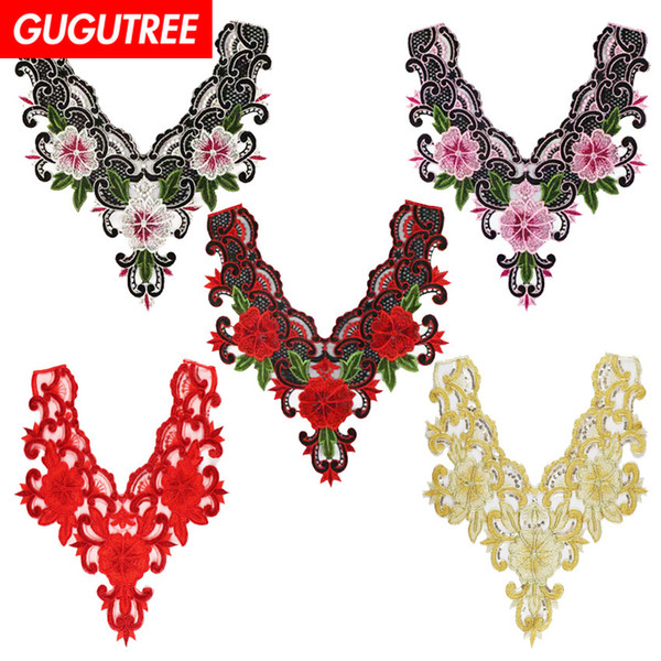 GUGUTREE embroidery big flower patches collar patches badges applique patches for clothing BP-508