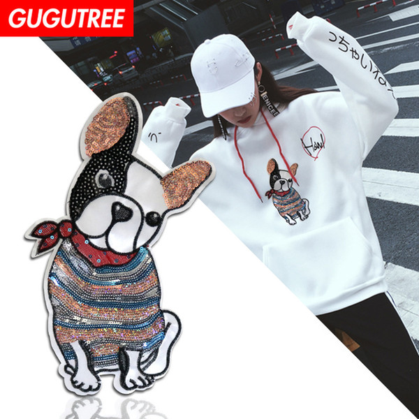 GUGUTREE embroidery sequins big dogs patches animal patches badges applique patches for clothing BP-342