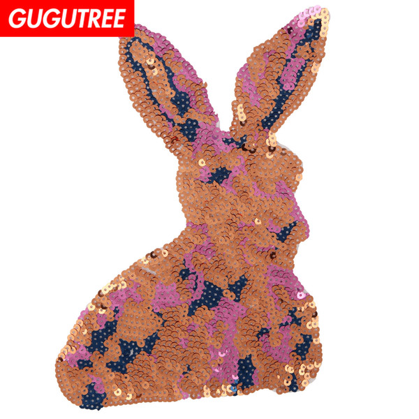 GUGUTREE sequins embroidery big patches rabbit patches badges applique patches for clothing BP-652