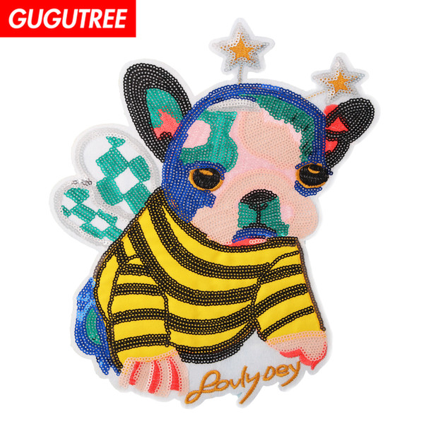 GUGUTREE sequins embroidery big patches dogs patches badges applique patches for clothing BP-654