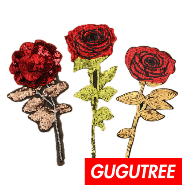 GUGUTREE sequins embroidery big patches flower patches badges applique patches for clothing BP-622