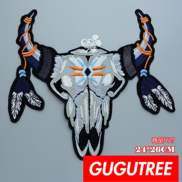 GUGUTREE embroidery big patches skull patches badges applique patches for clothing BP-704