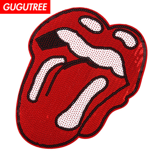 GUGUTREE sequins embroidery big patches lip patches badges applique patches for clothing BP-642