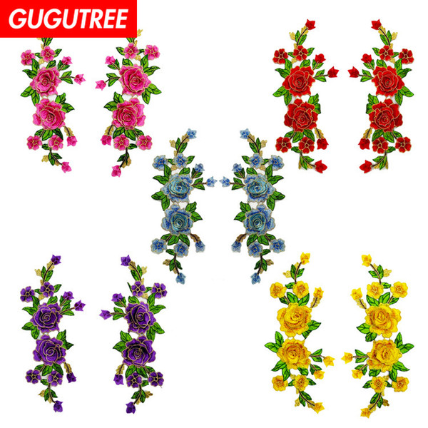 GUGUTREE embroidery big flower patches peony patches badges applique patches for clothing BP-477