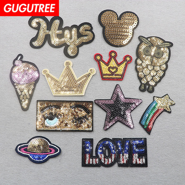 GUGUTREE sequins embroidery patches cartoon patches badges applique patches for clothing SP-91