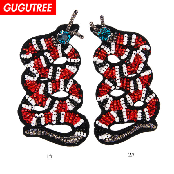 GUGUTREE embroidery beaded snake patches,crystals diamonds Sequined Applique Patch for Coat,T-Shirt,hat,bags,Sweater,backpack BDP-100