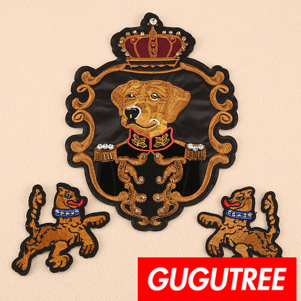 GUGUTREE embroidery beaded dogs patches,crystals diamonds Sequined Applique Patch for Coat,T-Shirt,hat,bags,Sweater,backpack BDP-94