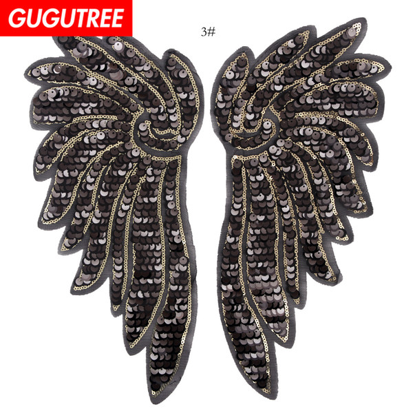 GUGUTREE sequins embroidery big patches wings patches badges applique patches for clothing BP-664