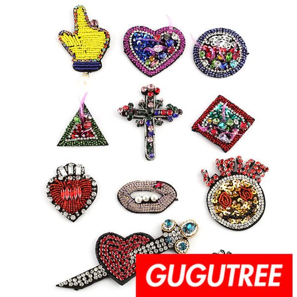 GUGUTREE embroidery beaded patches,crystals diamonds Sequined Applique Patch for Coat,T-Shirt,hat,bags,Sweater,backpack BDP-95