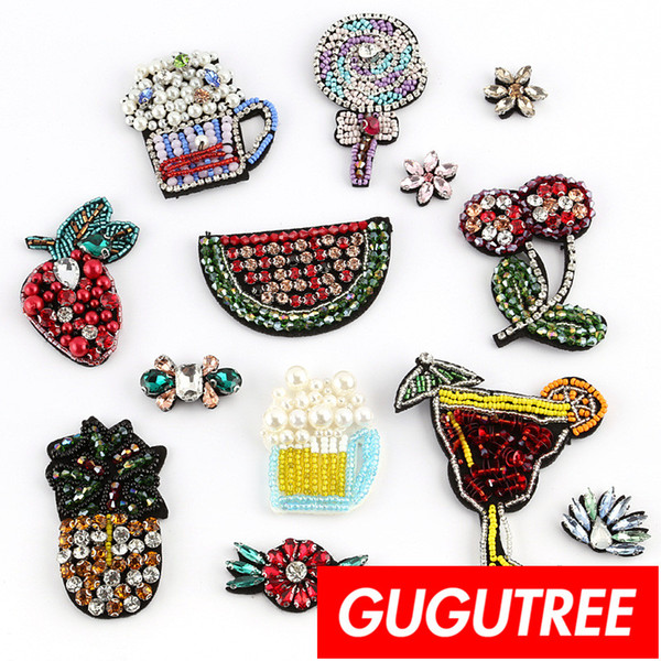 GUGUTREE embroidery beaded fruits patches,crystals diamonds Sequined Applique Patch for Coat,T-Shirt,hat,bags,Sweater,backpack BDP-80