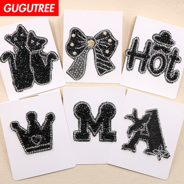 GUGUTREE beaded cats patches,crystals diamonds Insects Sequined Applique Patch for Coat,T-Shirt,hat,bags,Sweater,backpack BDP-67