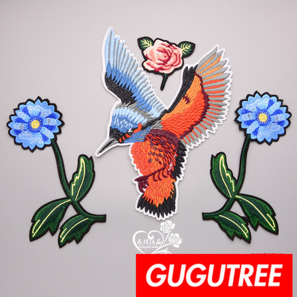 GUGUTREE embroidery big patches bird patches badges applique patches for clothing BP-880