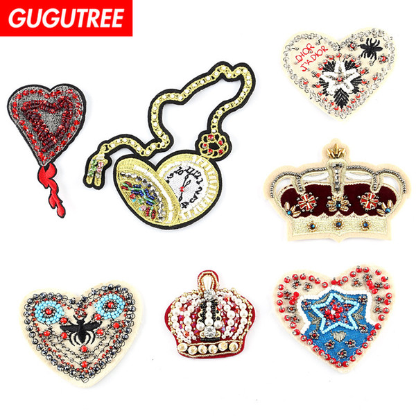 GUGUTREE embroidery beaded patches,crystals diamonds Sequined Applique Patch for Coat,T-Shirt,hat,bags,Sweater,backpack BDP-85