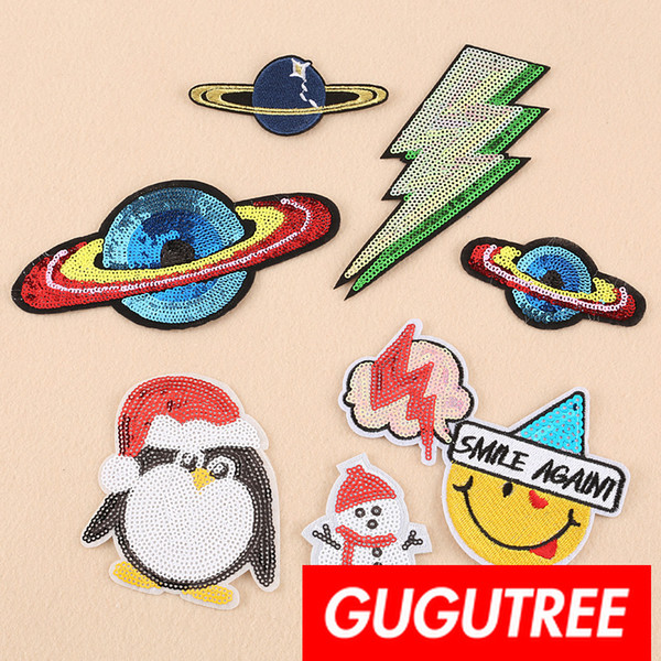 GUGUTREE sequins embroidery big patches star patches badges applique patches for clothing BP-628