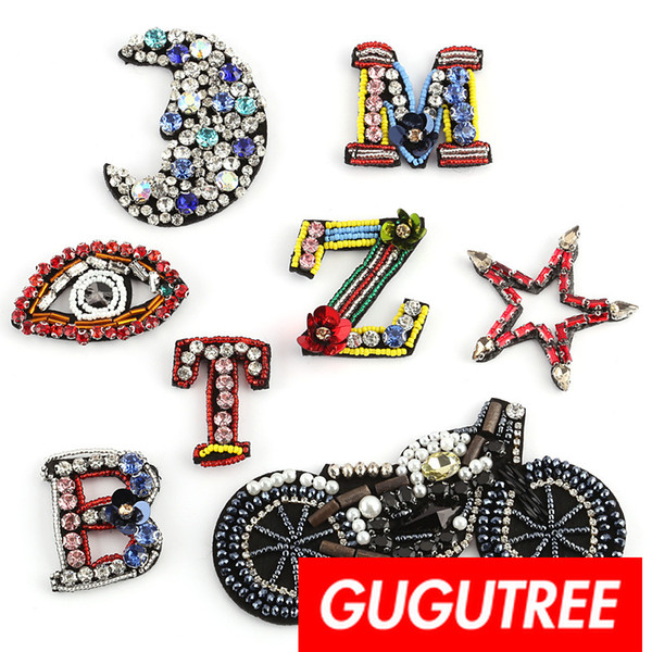 GUGUTREE embroidery beaded patches,crystals diamonds Sequined Applique Patch for Coat,T-Shirt,hat,bags,Sweater,backpack BDP-92