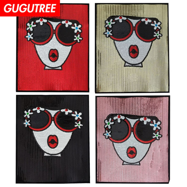 GUGUTREE sequins embroidery big patches girl patches badges applique patches for clothing BP-674