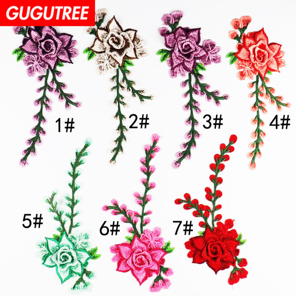 GUGUTREE embroidery big flower patches rose patches badges applique patches for clothing BP-507