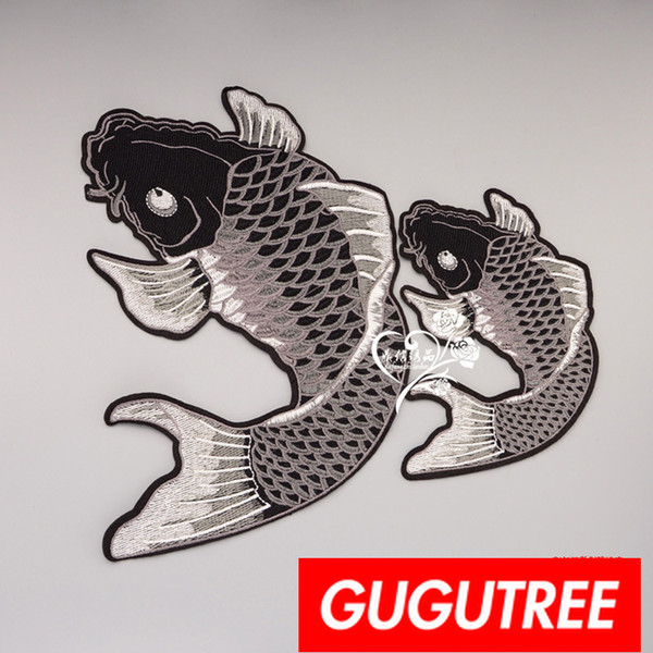 GUGUTREE embroidery big patches fish patches badges applique patches for clothing BP-865