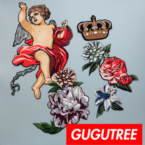 GUGUTREE embroidery big patches angel patches badges applique patches for clothing BP-874