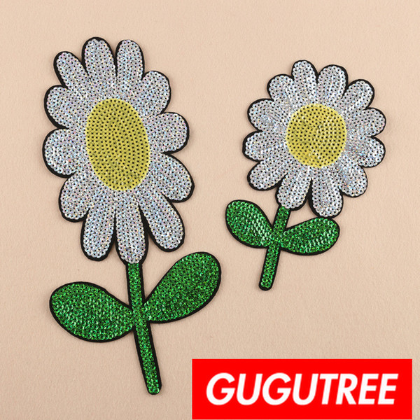 GUGUTREE sequins embroidery big patches flower patches badges applique patches for clothing BP-618