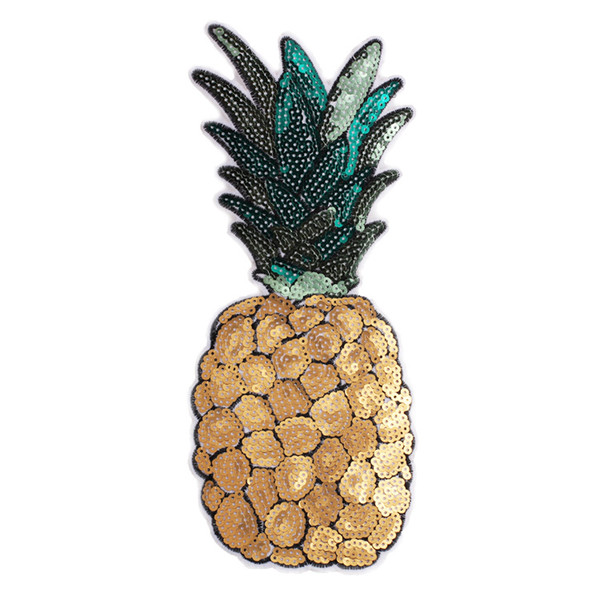 GUGUTREE embroidery paillette big pineapple patches fruits patches badges applique patches for clothing