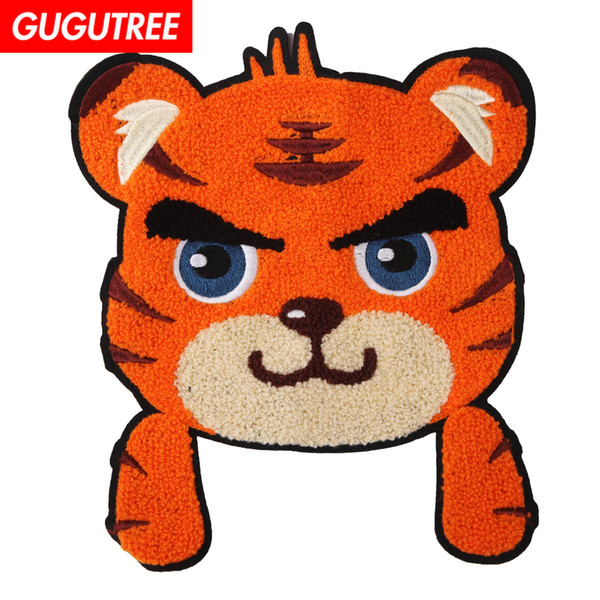 GUGUTREE towel embroidery big patches tiger patches badges applique patches for clothing BP-684