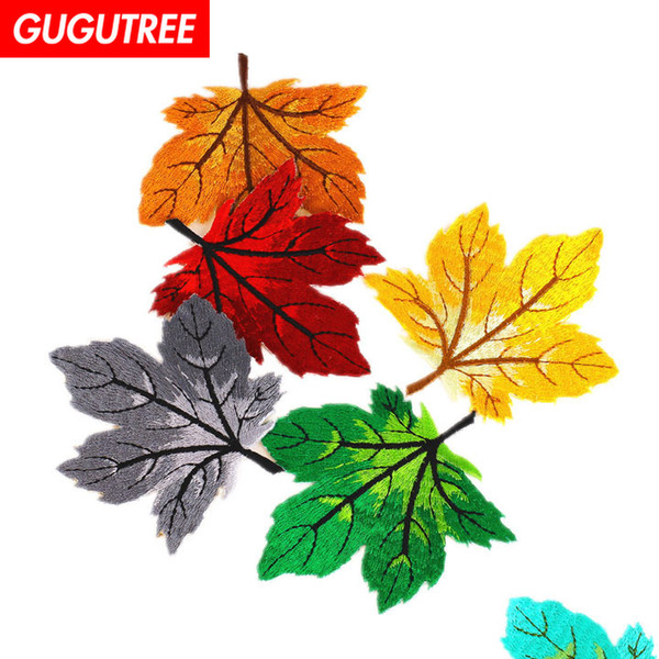 GUGUTREE embroidery maple leaf patches leaf patches badges applique patches for clothing