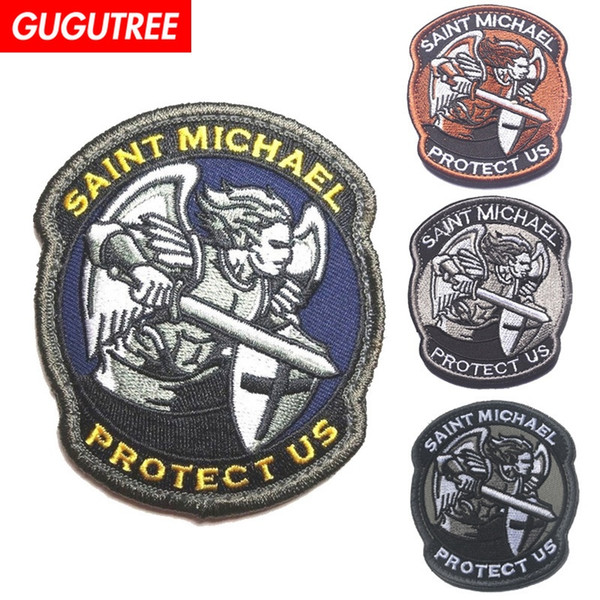 GUGUTREE HOOk&LOOP embroidery angel patches saint michael patches badges applique patches for clothing SP-493