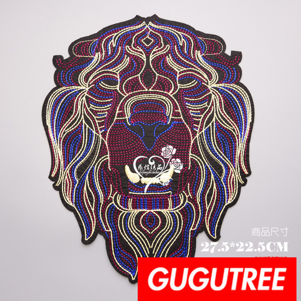 GUGUTREE embroidery big patches lion patches badges applique patches for clothing BP-722