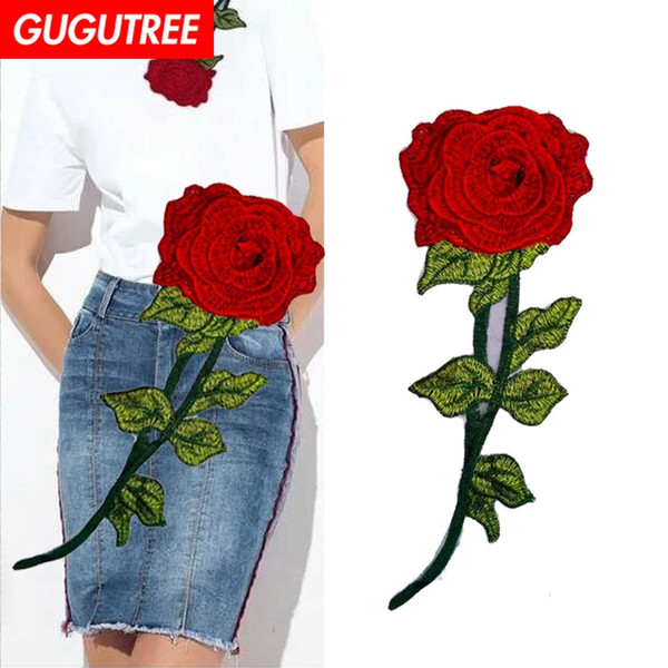 GUGUTREE embroidery big flower patches peony patches badges applique patches for clothing BP-476