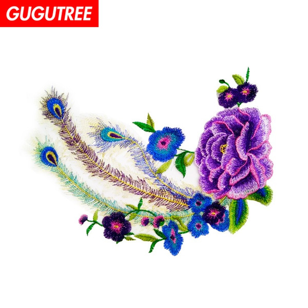 GUGUTREE embroidery big flower patches phoenix patches badges applique patches for clothing BP-527