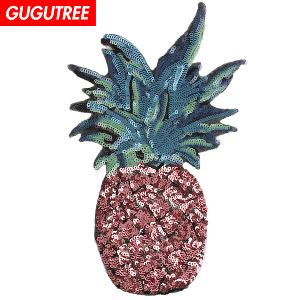 GUGUTREE embroidery sequins big pineapple patches cartoon patches badges applique patches for clothing BP-27