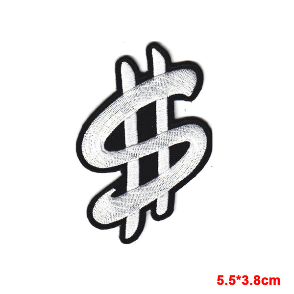 $ DOLLAR SIGN BLACK & WHITE EMBROIDERED IRON ON PATCH MONEY CURRENCY LOGO Stickers Apparel hats Accessories patch