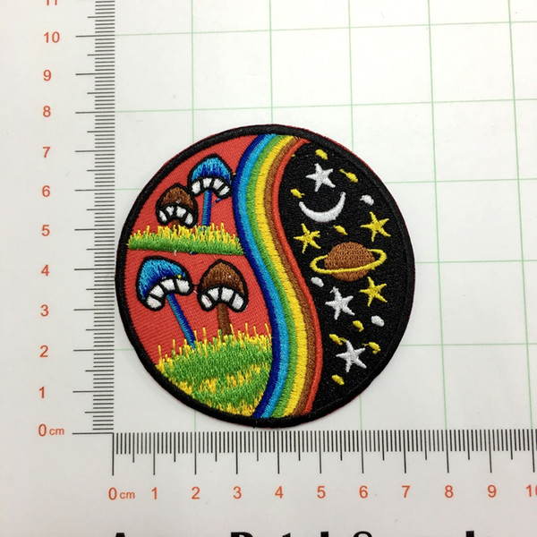 Mushroom rainbow hippie cosmic boho retro love peace applique iron-on patch space moon and star patch