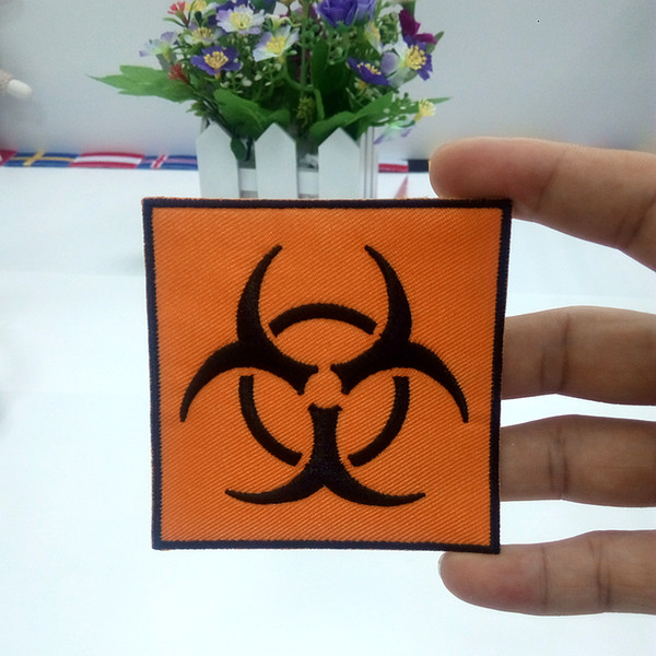 BIOHAZARD SYMBOL embroidered iron on PATCH WHITE yellow applique WARNING SIGN clothing fabric applique decoration patch