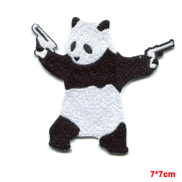 kung fu PANDA BEAR wielding pistols guns EMBROIDERED IRON ON PATCH banksy DIY Apparel Accessories Badge Patches