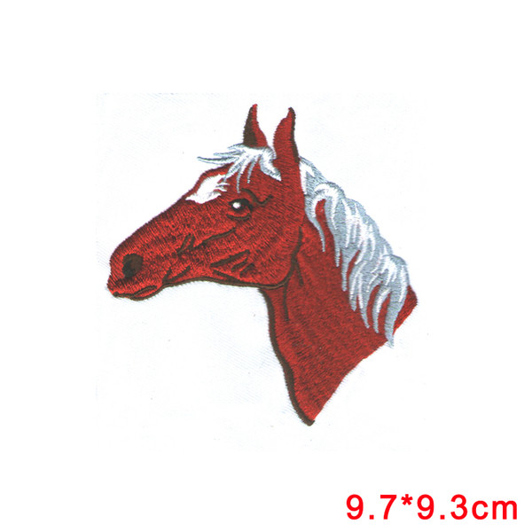 Iron On Embroidered Applique Patch red Horse Head Facing Left Equestrian Stickers Appliques Fabric Sewing Badge Patches