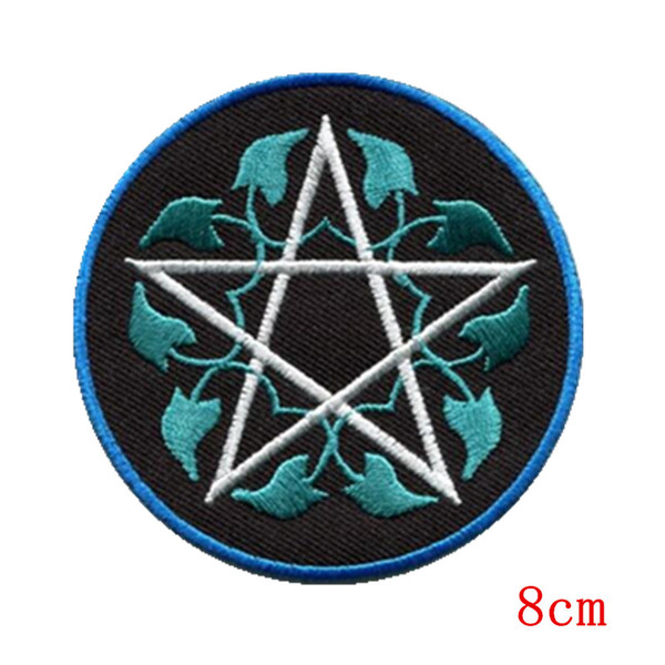 Pentagram pagan pentacle wicca white witchcraft applique iron on patch Stickers Appliques patch for Jacket Jeans Clothing Badge