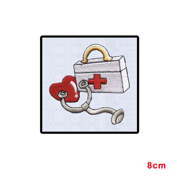 doctor ambulance box Iron On Embroidered Applique Patch Medical First Aid Kit with Heart Stethoscope badge patch