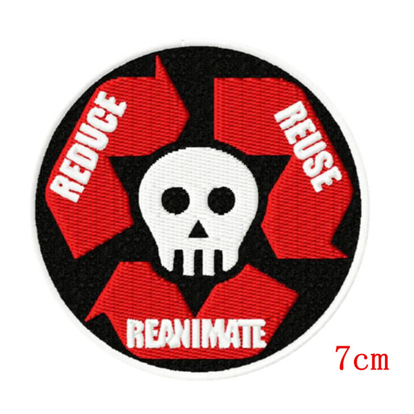 New arrival black and red skull show reduce reuse reanimate embroidered iron on patch stickers appliques