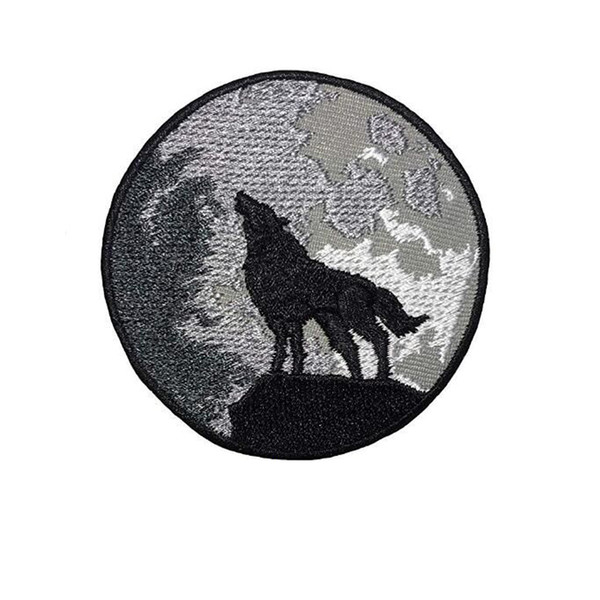 Papapatch Lone Wolf Full Moon Howling Sew on Iron on Embroidered Applique Badge Sign Stickers Appliques Patch