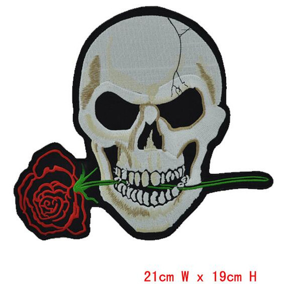 HOT Rose flower Skull Embroidered 2pcs Iron On Patchs ironing clothes embroidery Sew Cross Bones Pirate Flag felt Applique patch