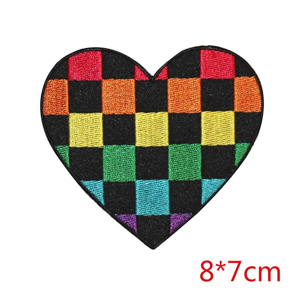 HIPPIE checkered heart rainbow multi colored iron on applique embroidered patch for DIY Apparel Accessories patch